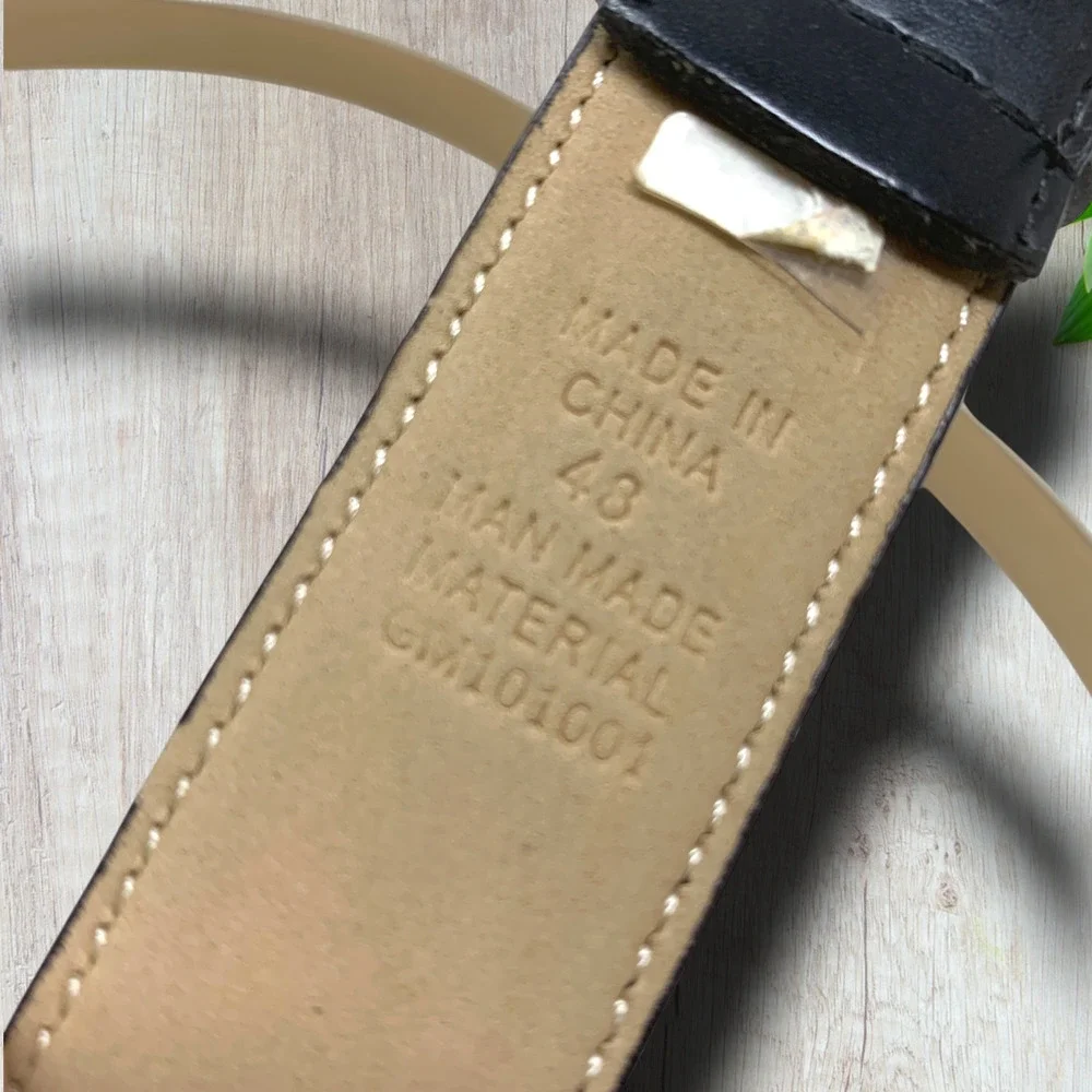 Black Bonded Vegan Leather Dress Belt Men's Sz 48 Silver Buckle Hardware